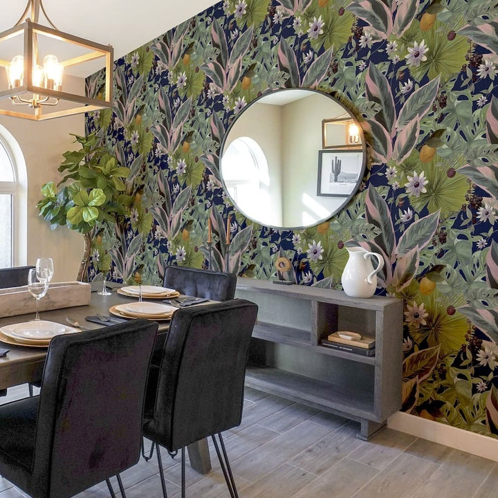 Arthouse Passion Flower Navy Wallpaper - 921703
