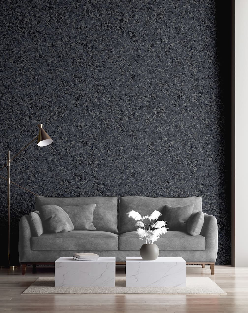 Arthouse Textured Marble Navy / Silver Wallpaper - 100100AH
