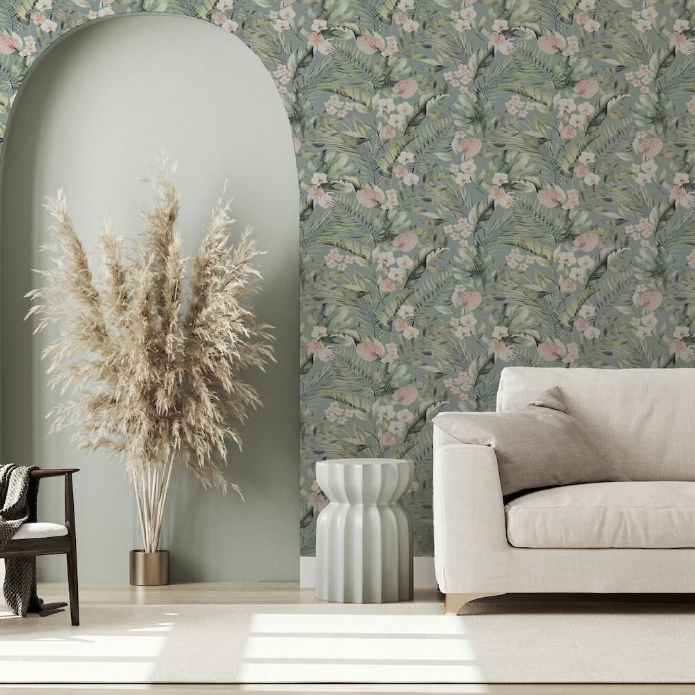 - Arthouse Tropical Floral Sea Blue Wallpaper - 924905 - Decor Warehouse