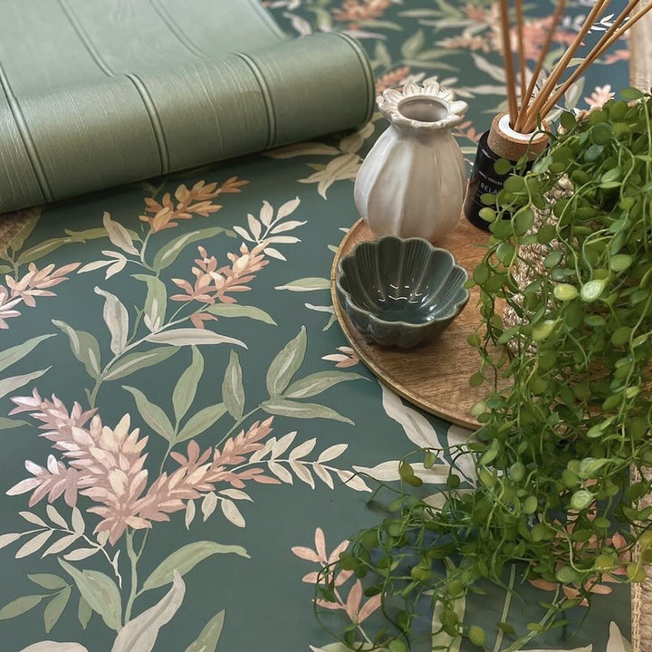 Belgravia Olivia Floral Pink and Sage Wallpaper - 5906