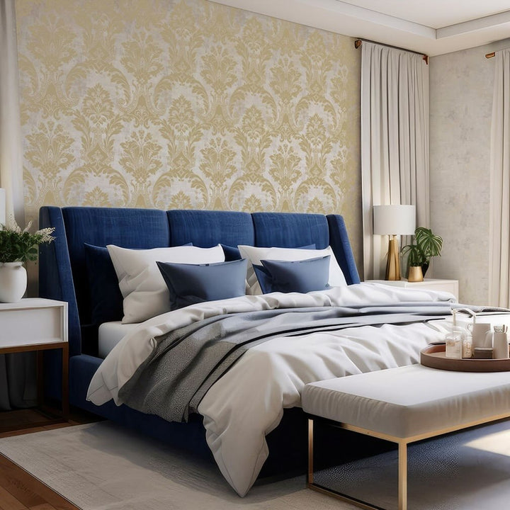 Belgravia Plaster Damask and Linear Concrete Gold Wallpaper - 2316