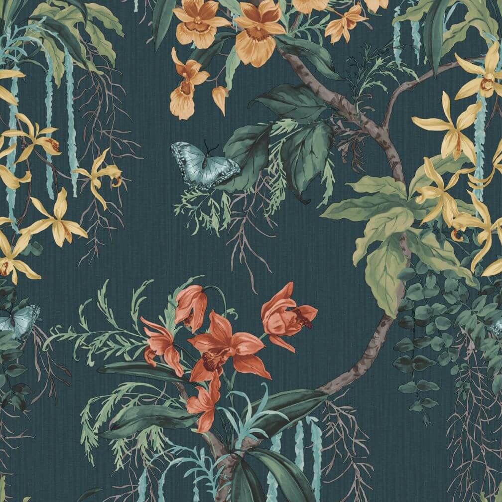 Belgravia Suki Dark Green and Blue Wallpaper - 2162