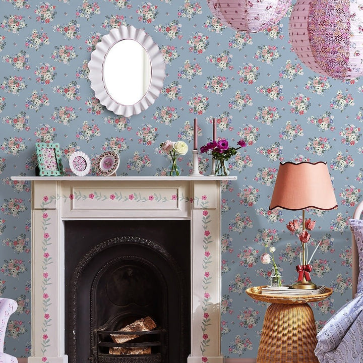 - Cath Kidston Clifton Floral Blue Wallpaper - 125507 - Decor Warehouse