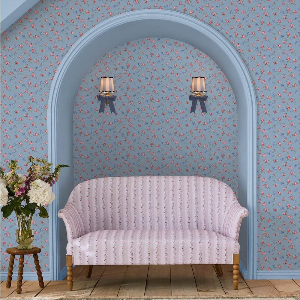 - Cath Kidston Rose & Bows Blue Wallpaper - 125513 - Decor Warehouse