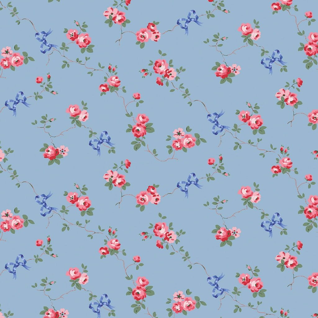 - Cath Kidston Rose & Bows Blue Wallpaper - 125513 - Decor Warehouse