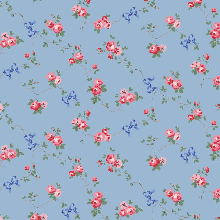 - Cath Kidston Rose & Bows Blue Wallpaper - 125513 - Decor Warehouse