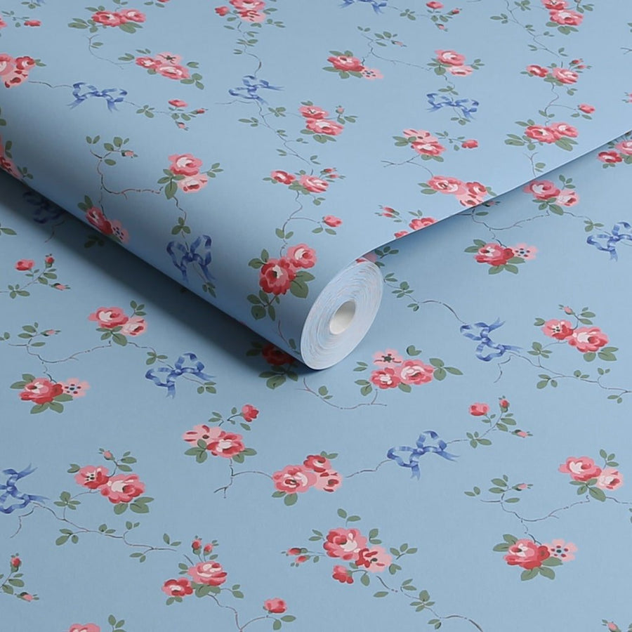 - Cath Kidston Rose & Bows Blue Wallpaper - 125513 - Decor Warehouse