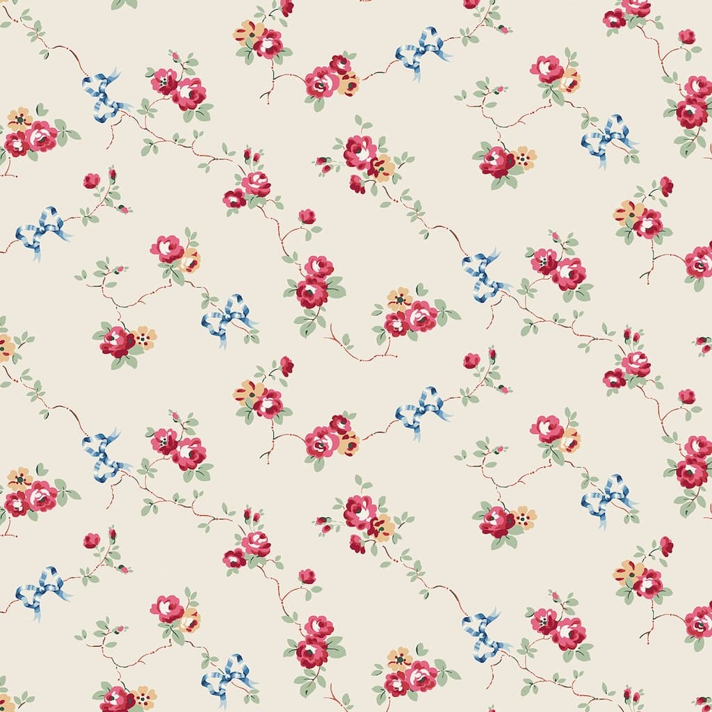 - Cath Kidston Rose & Bows Cream Wallpaper - 125511 - Decor Warehouse