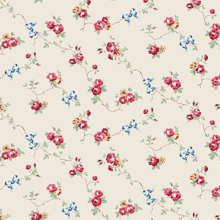 - Cath Kidston Rose & Bows Cream Wallpaper - 125511 - Decor Warehouse