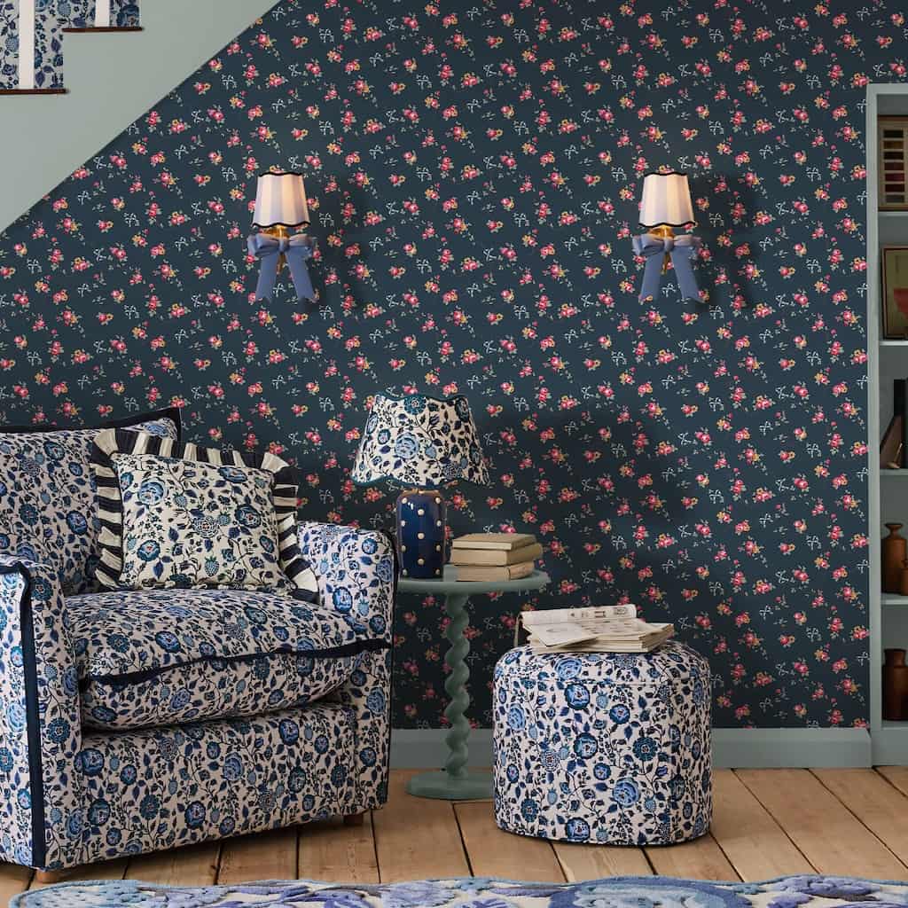 - Cath Kidston Rose & Bows Navy Wallpaper - 125512 - Decor Warehouse