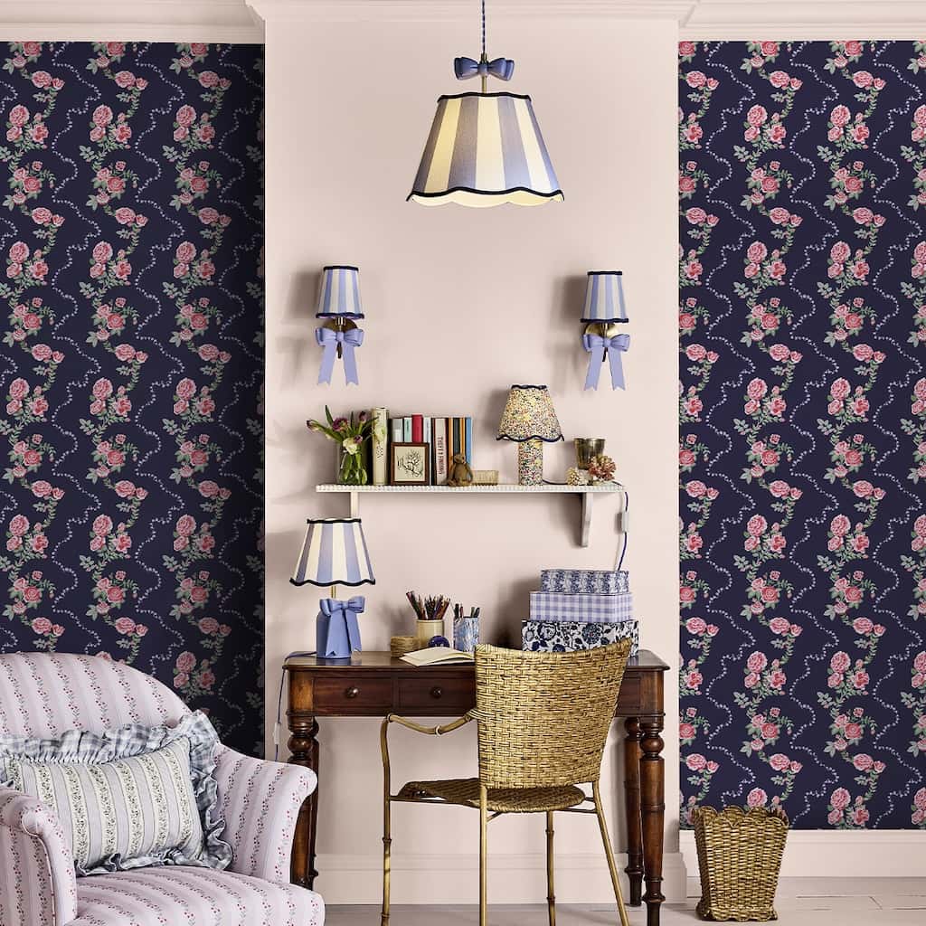 - Cath Kidston Rose Flutter Navy Wallpaper - 131423 - Decor Warehouse