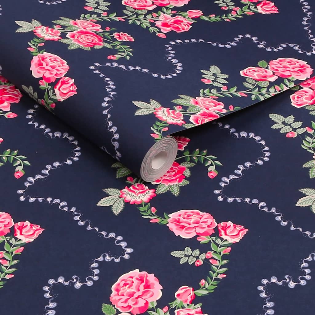 - Cath Kidston Rose Flutter Navy Wallpaper - 131423 - Decor Warehouse