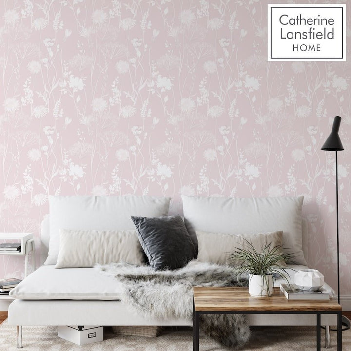 - Catherine Lansfield Meadowsweet Floral Blush Wallpaper - 165582 - Decor Warehouse