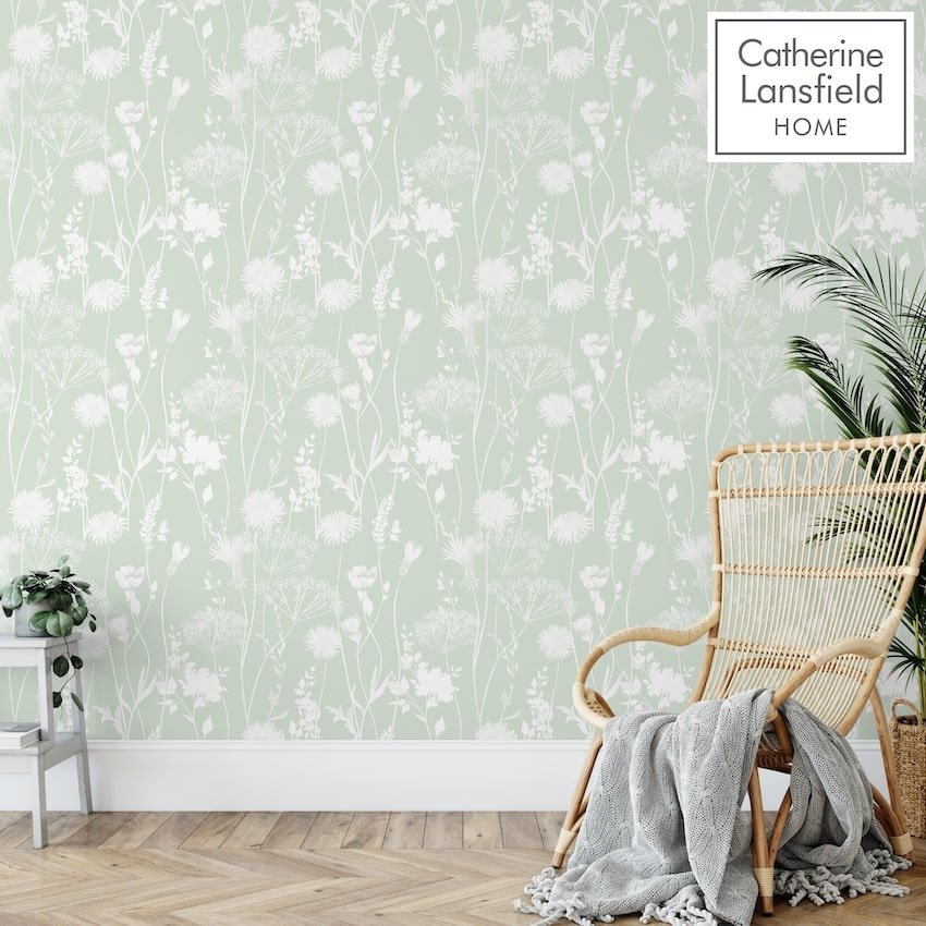 - Catherine Lansfield Meadowsweet Floral Green Wallpaper - 165580 - Decor Warehouse