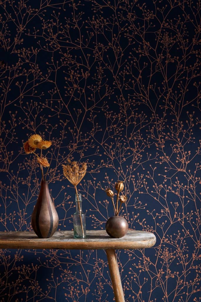 - Clarissa Hulse Gypsophila Midnight & Copper Wallpaper - 120381 - Decor Warehouse