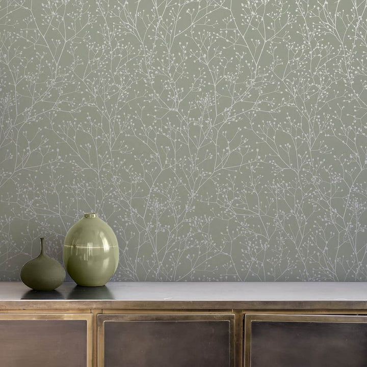 - Clarissa Hulse Gypsophila Spring Green & Silver Wallpaper - 120388 - Decor Warehouse