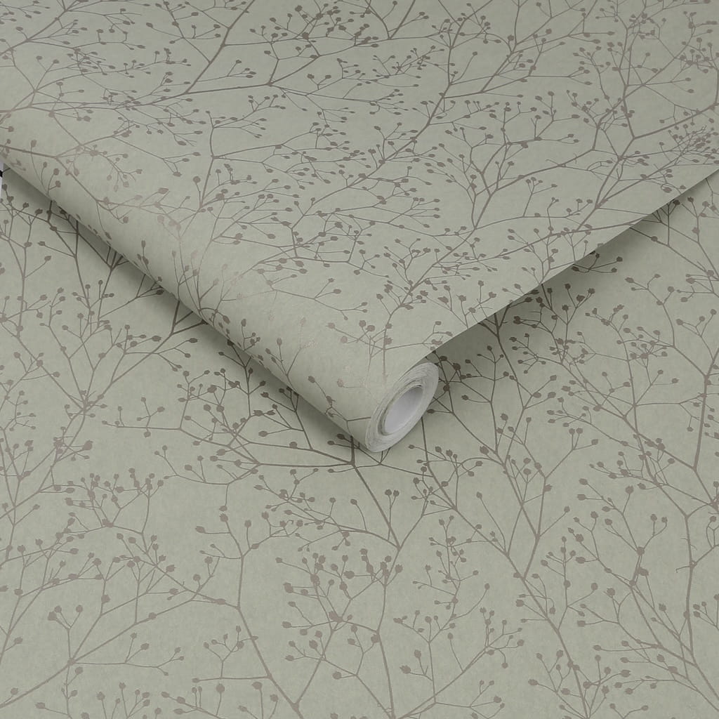 - Clarissa Hulse Gypsophila Spring Green & Silver Wallpaper - 120388 - Decor Warehouse