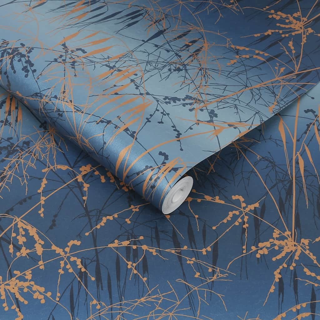 - Clarissa Hulse Meadow Grass French Navy & Copper Wallpaper - 120380 - Decor Warehouse