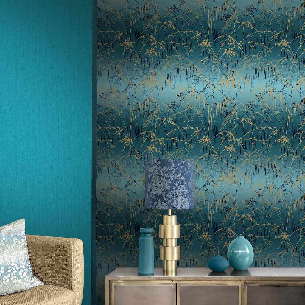 - Clarissa Hulse Meadow Grass Teal & Soft Gold Wallpaper - 120391 - Decor Warehouse