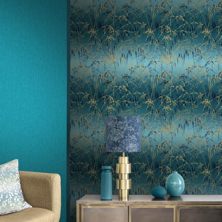 - Clarissa Hulse Meadow Grass Teal & Soft Gold Wallpaper - 120391 - Decor Warehouse