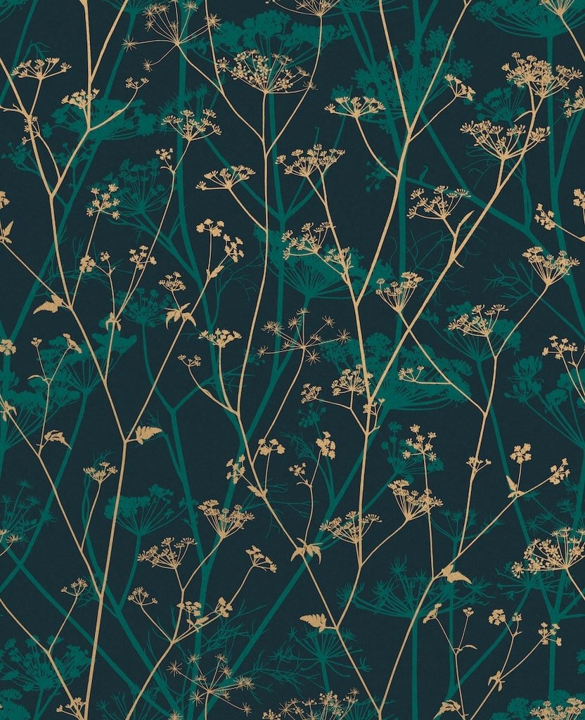 - Clarissa Hulse Wild Chervil Kingfisher & Gold Wallpaper - 120394 - Decor Warehouse