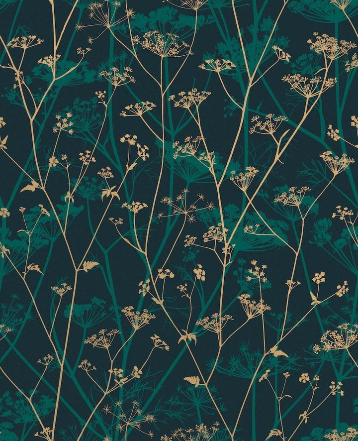 - Clarissa Hulse Wild Chervil Kingfisher & Gold Wallpaper - 120394 - Decor Warehouse