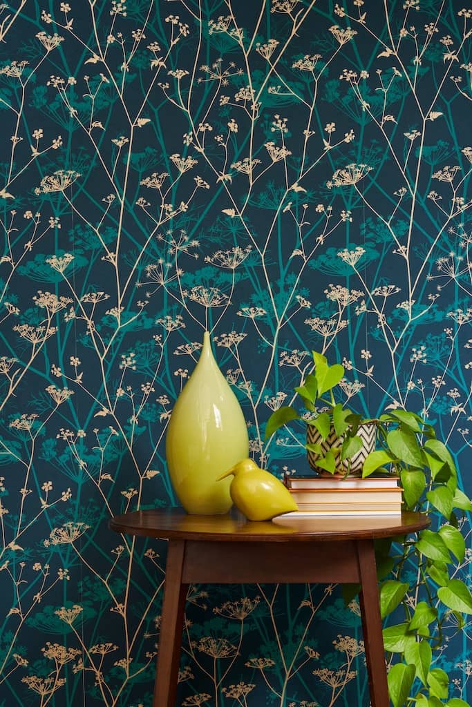 - Clarissa Hulse Wild Chervil Kingfisher & Gold Wallpaper - 120394 - Decor Warehouse