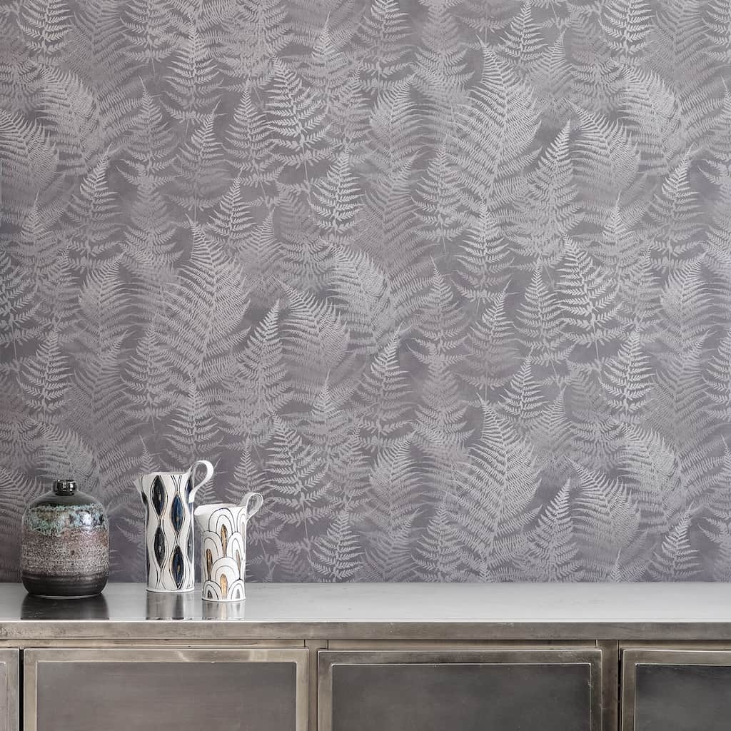- Clarissa Hulse Woodland Fern Pewter Wallpaper - 120368 - Decor Warehouse