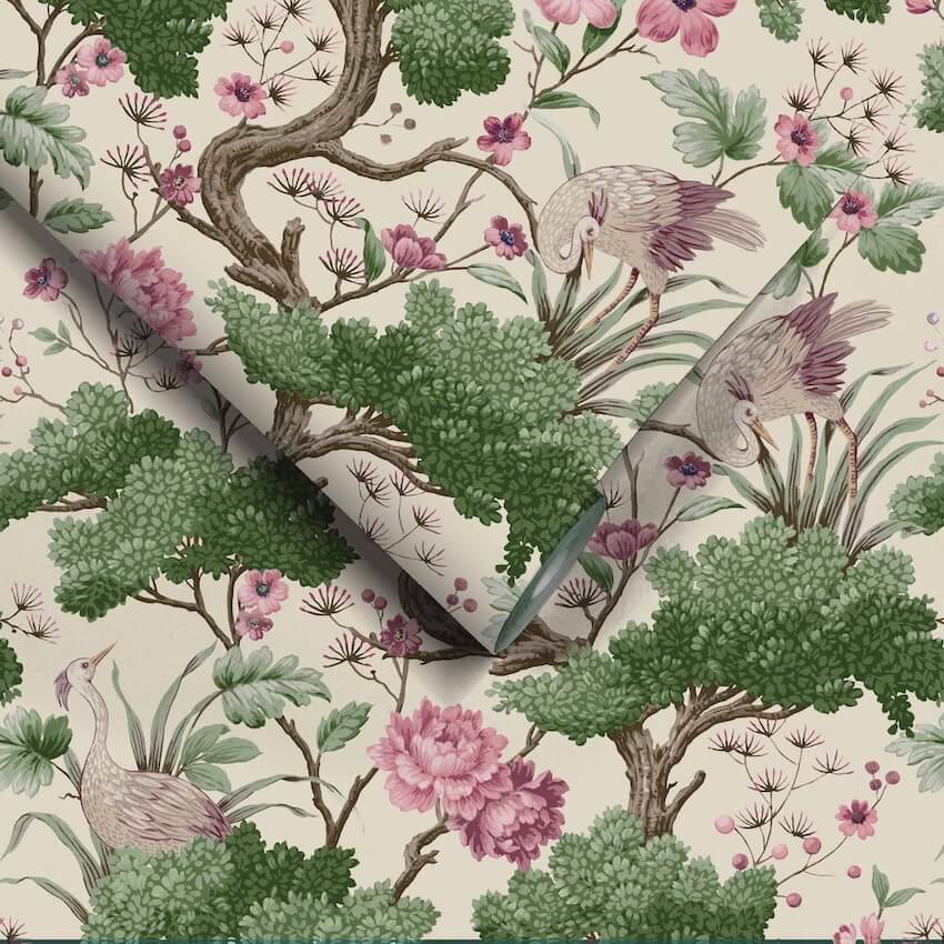 - Crane Bird Rose Pink / Cream Wallpaper - WM - 171 - Decor Warehouse