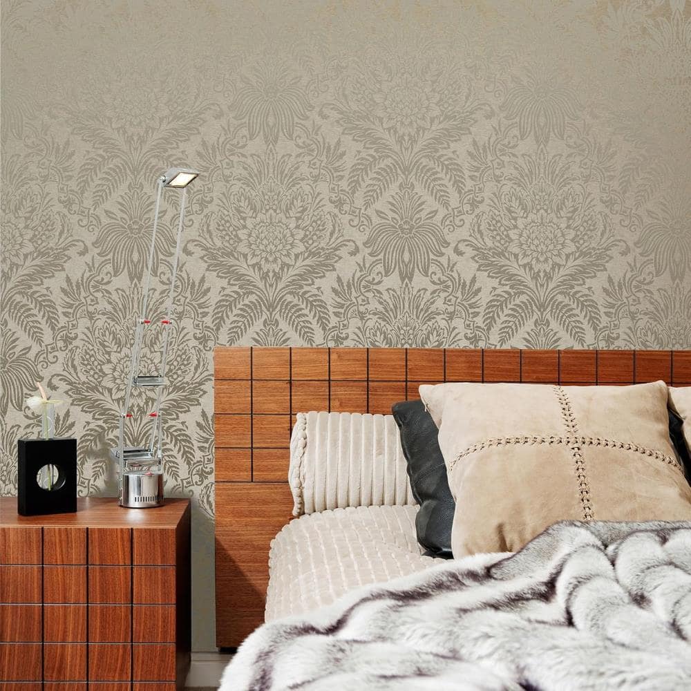 - Crown Signature Beige Damask Wallpaper - M1066 - Decor Warehouse