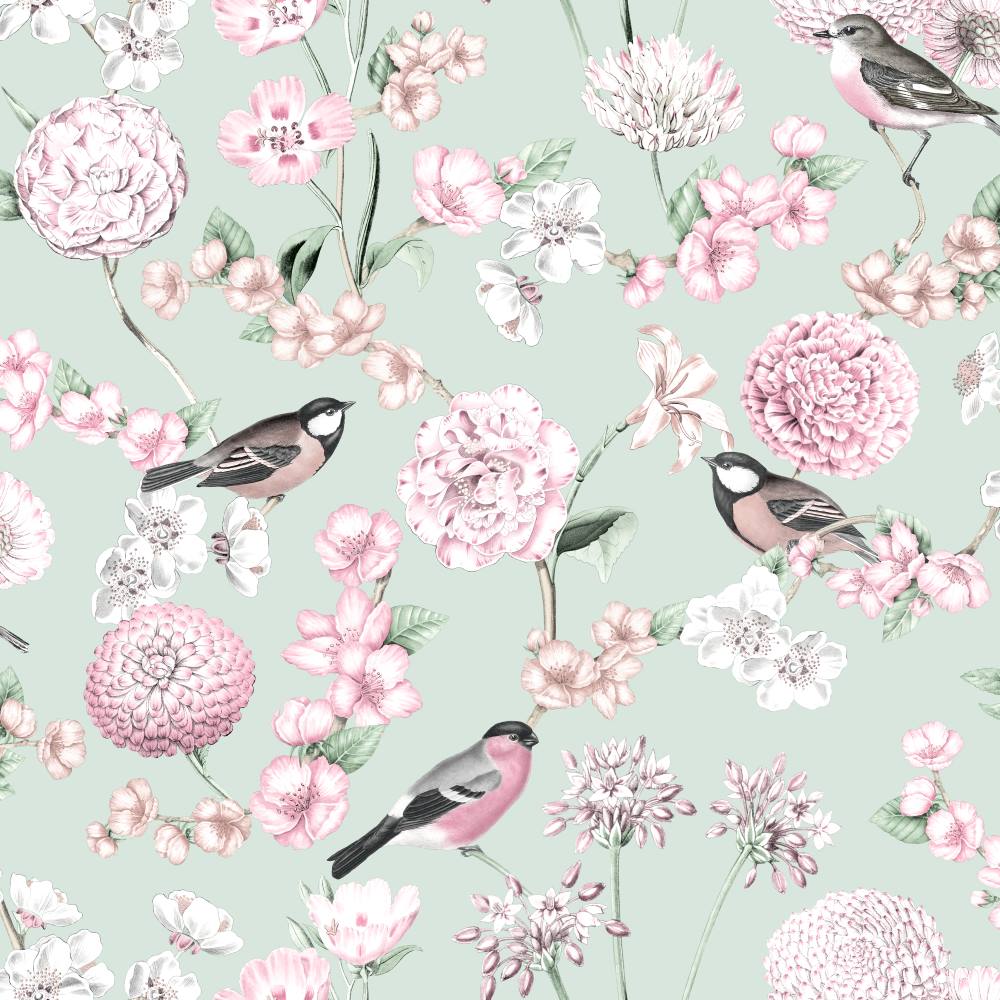 - Debona Limoges Floral Green Birds Wallpaper - 5030 - Decor Warehouse