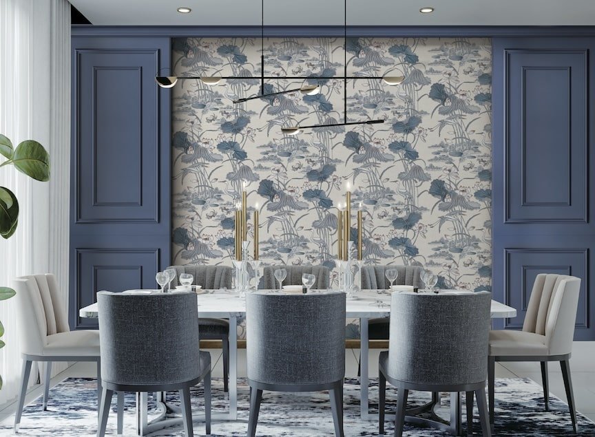 - Design ID Lotus Pond Blue Wallpaper - TP422702 - Decor Warehouse