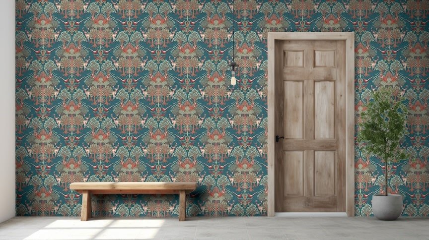 - Design ID Nordic Deer Forest Petrol Blue Wallpaper - TP422305 - Decor Warehouse