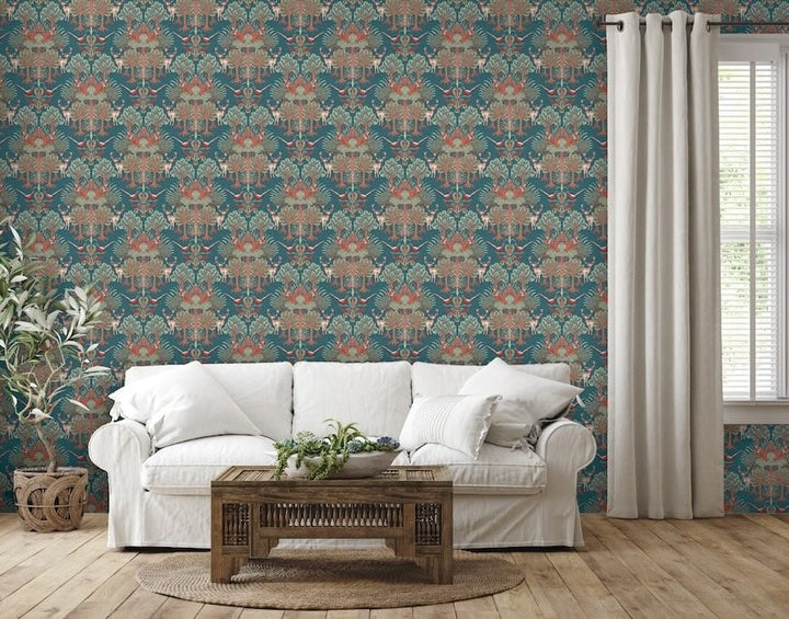 - Design ID Nordic Deer Forest Petrol Blue Wallpaper - TP422305 - Decor Warehouse