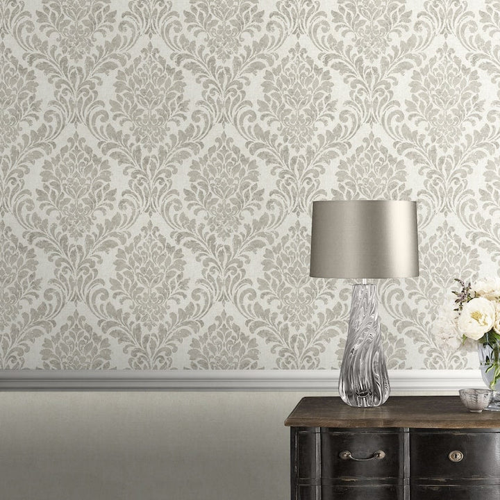 - Eleanor Damask Cream Wallpaper - 173514 - Decor Warehouse