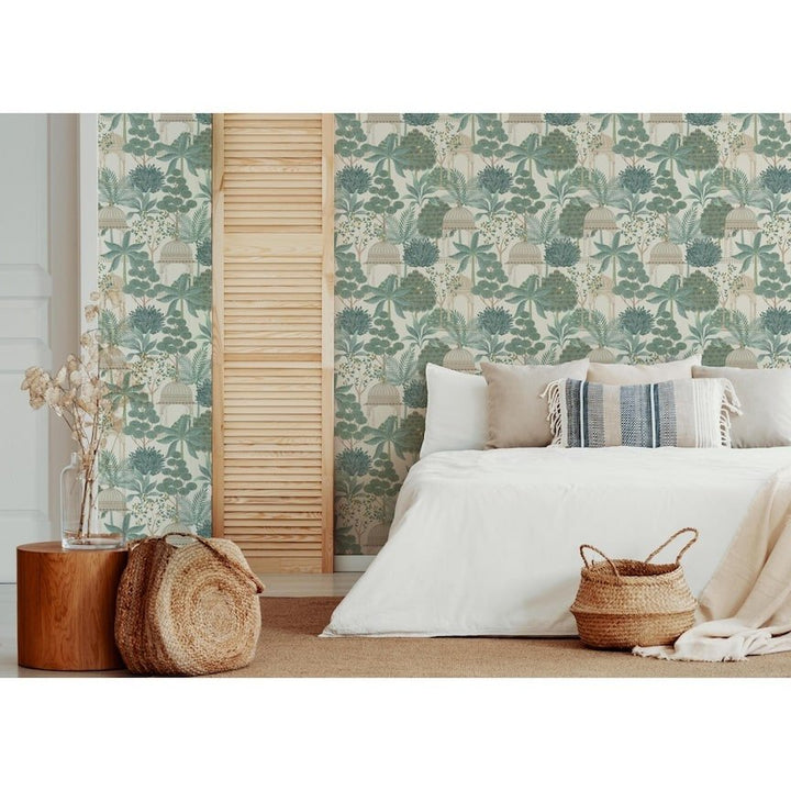 - Esselle Exotic Pavilion Parchment/Green Wallpaper - 100015EH - Decor Warehouse