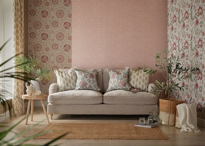 Esselle Fable Trail Linen/Raspberry/Green Wallpaper - 100016EH