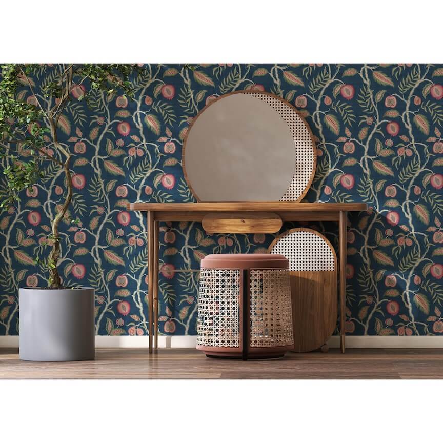 - Esselle Fruits of Paradise Navy Wallpaper - 100022EH - Decor Warehouse