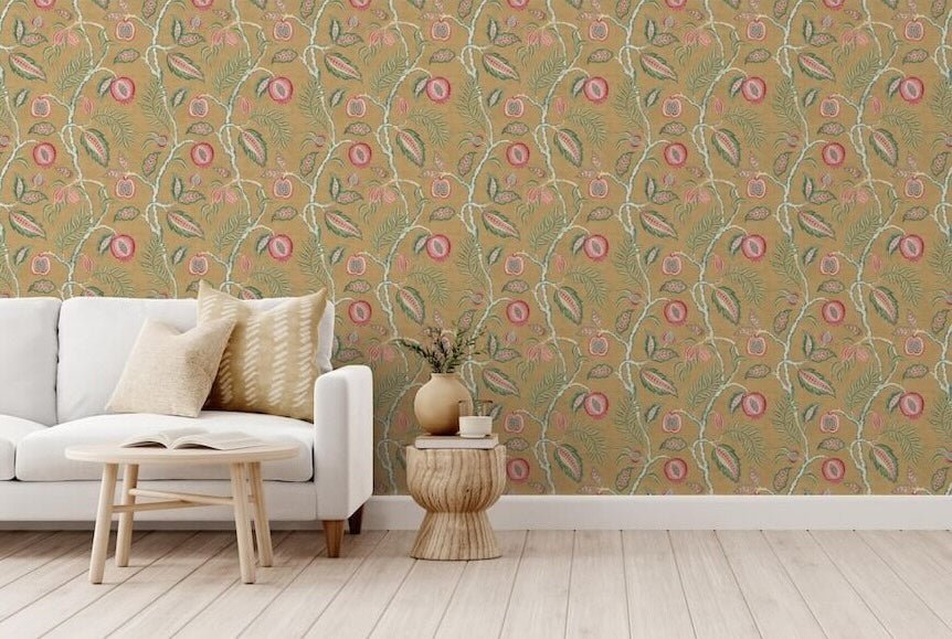 - Esselle Fruits of Paradise Ochre Wallpaper - 100023EH - Decor Warehouse