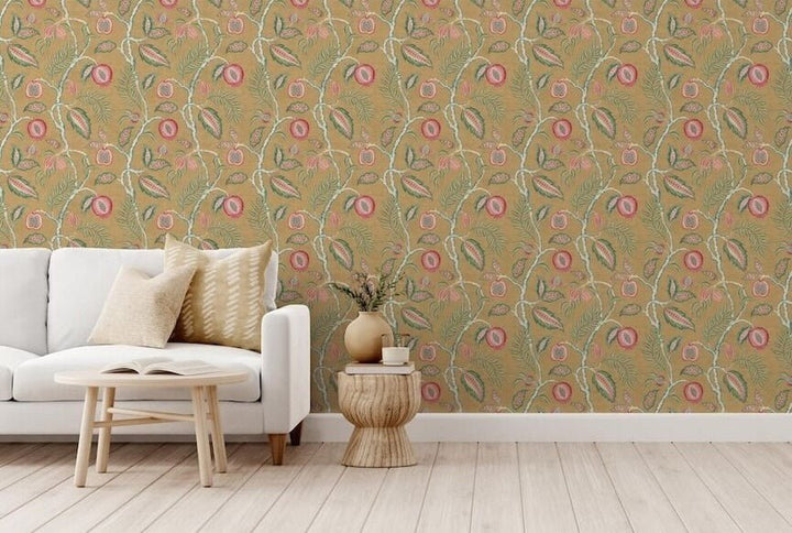 - Esselle Fruits of Paradise Ochre Wallpaper - 100023EH - Decor Warehouse