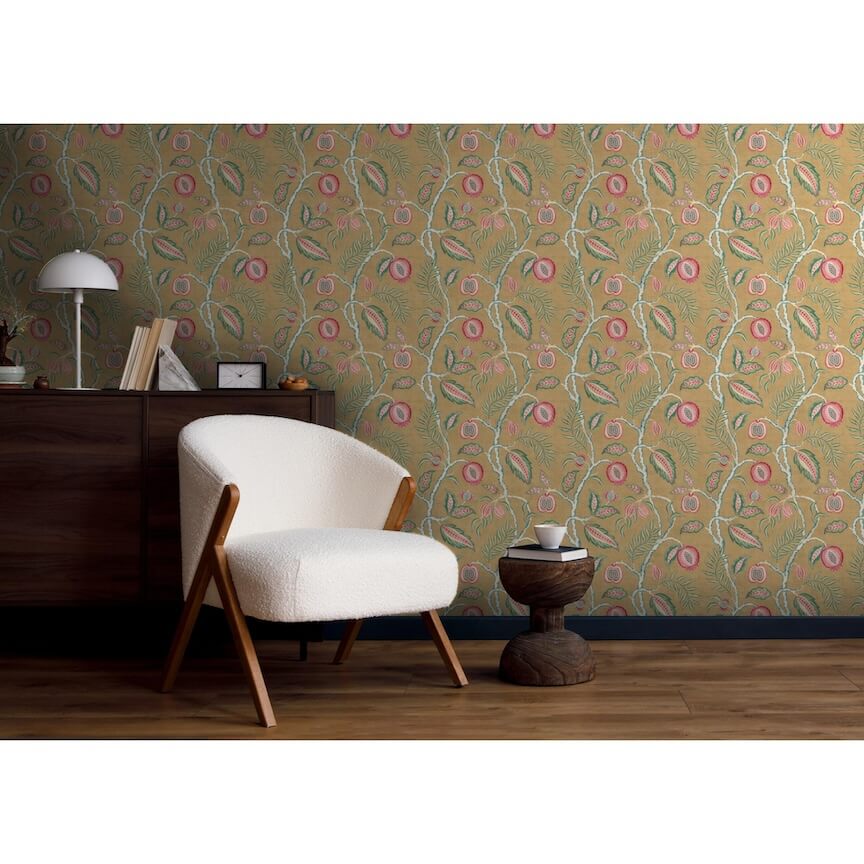 - Esselle Fruits of Paradise Ochre Wallpaper - 100023EH - Decor Warehouse