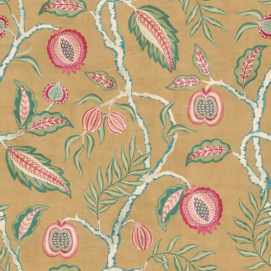 - Esselle Fruits of Paradise Ochre Wallpaper - 100023EH - Decor Warehouse