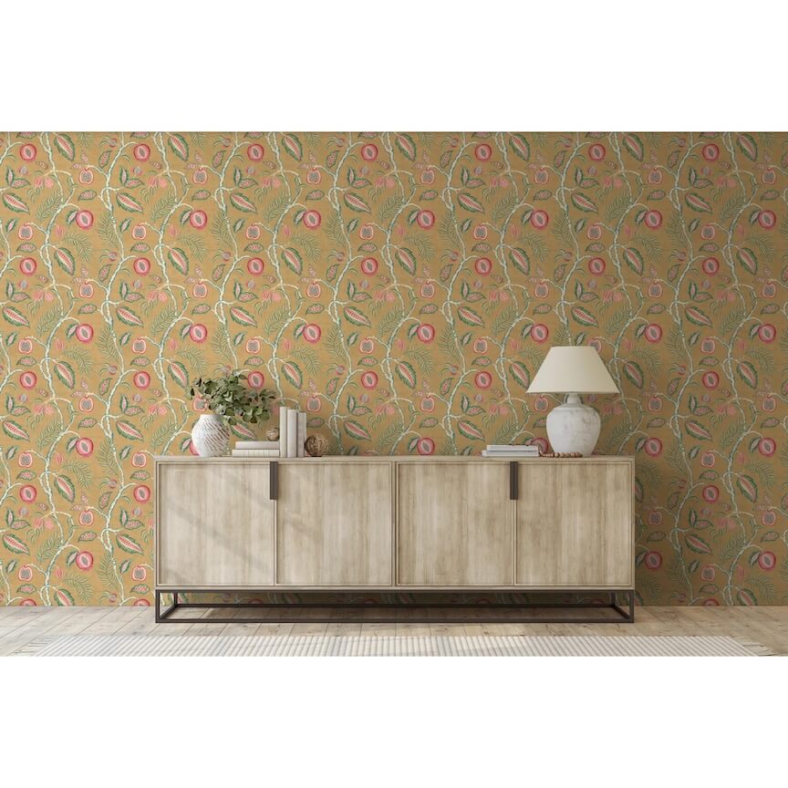 - Esselle Fruits of Paradise Ochre Wallpaper - 100023EH - Decor Warehouse