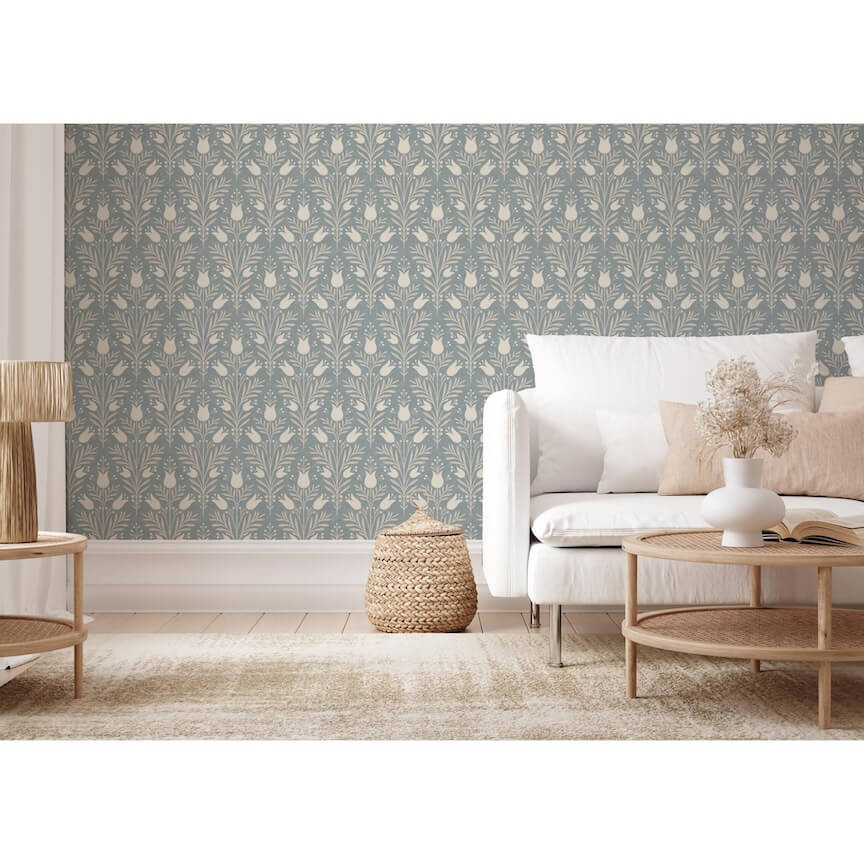 - Esselle Heritage Tulip Chalky Blue Wallpaper - 100025EH - Decor Warehouse