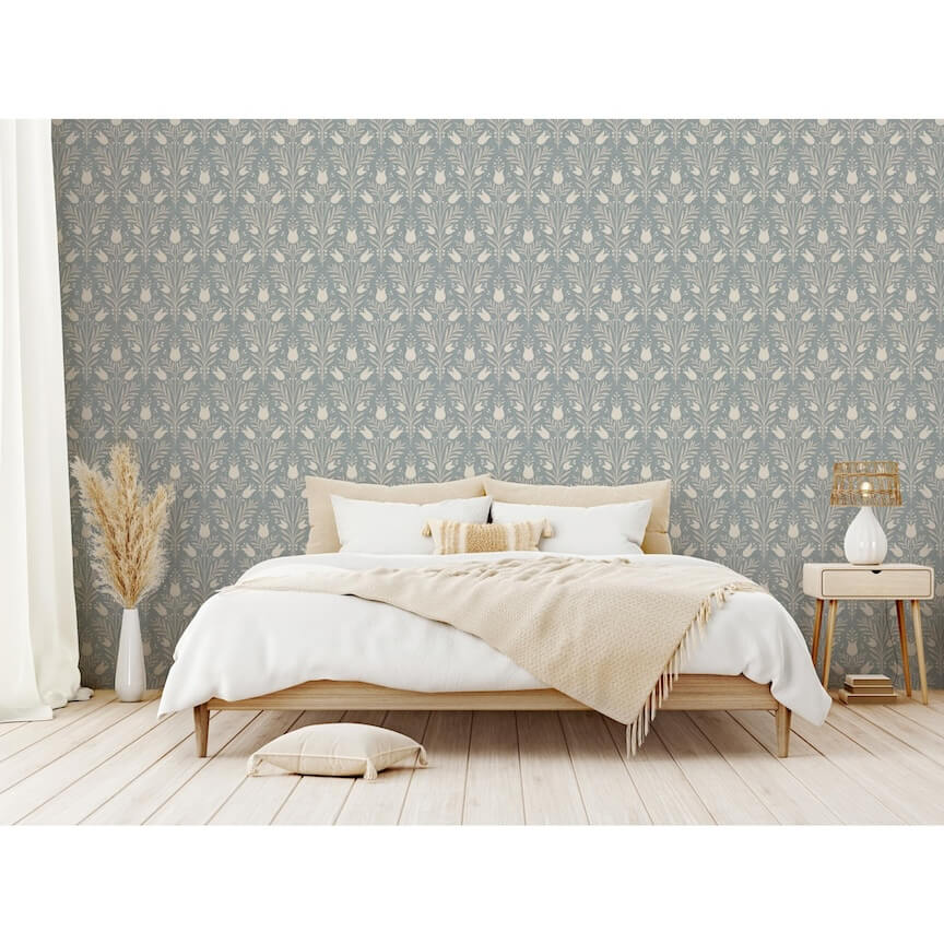- Esselle Heritage Tulip Chalky Blue Wallpaper - 100025EH - Decor Warehouse