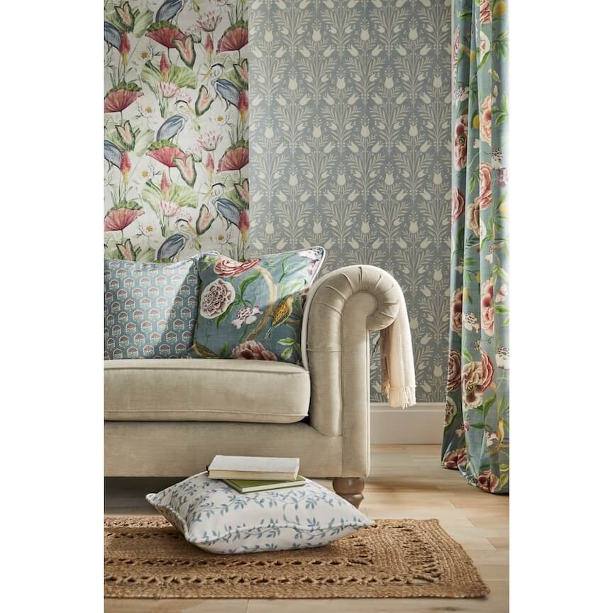 - Esselle Heritage Tulip Chalky Blue Wallpaper - 100025EH - Decor Warehouse