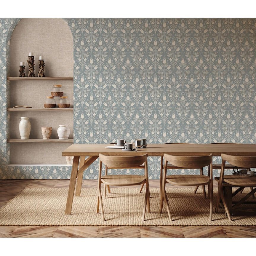 - Esselle Heritage Tulip Chalky Blue Wallpaper - 100025EH - Decor Warehouse