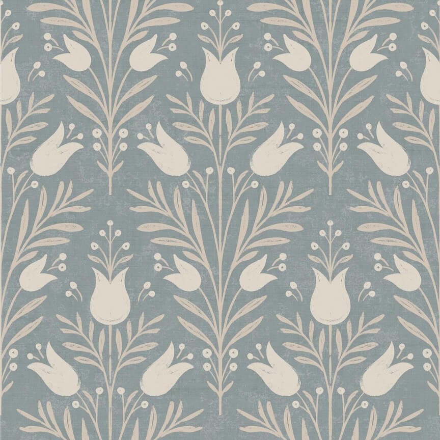 - Esselle Heritage Tulip Chalky Blue Wallpaper - 100025EH - Decor Warehouse
