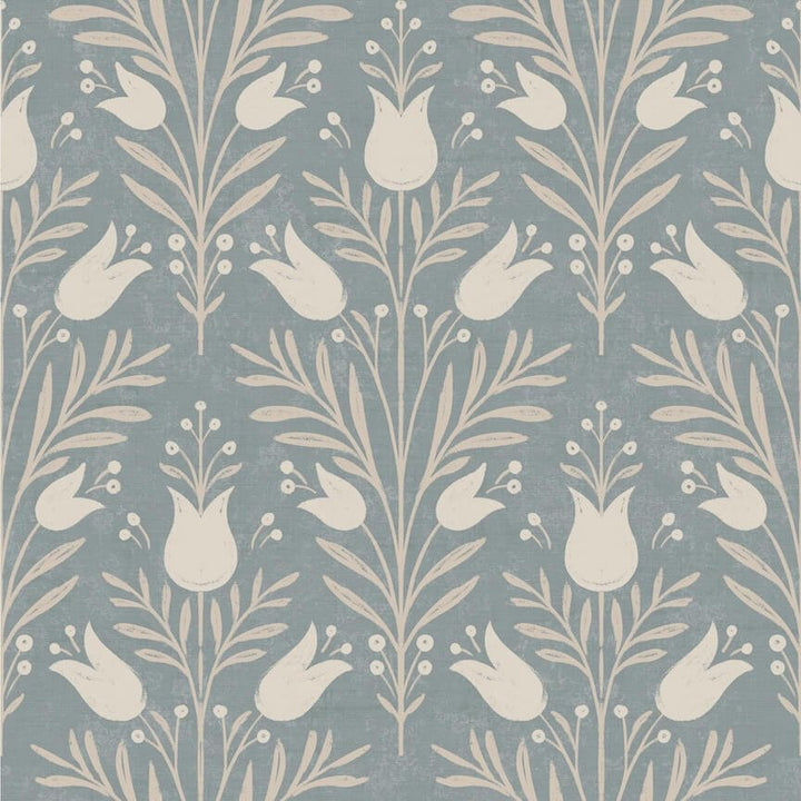 - Esselle Heritage Tulip Chalky Blue Wallpaper - 100025EH - Decor Warehouse