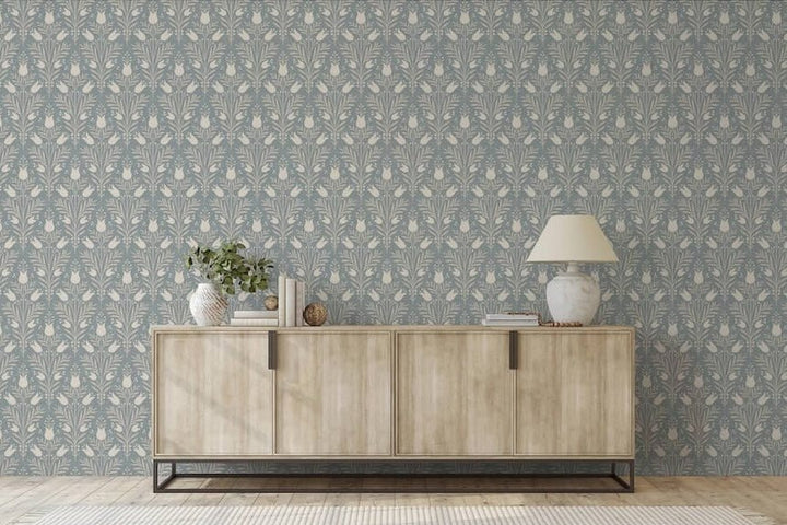 - Esselle Heritage Tulip Chalky Blue Wallpaper - 100025EH - Decor Warehouse